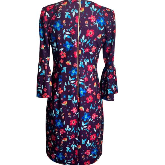 Calvin Klein Floral Sheath Dress Purple Size 6 Bell Sleeve Above The Knee Fitted - Picture 5 of 10